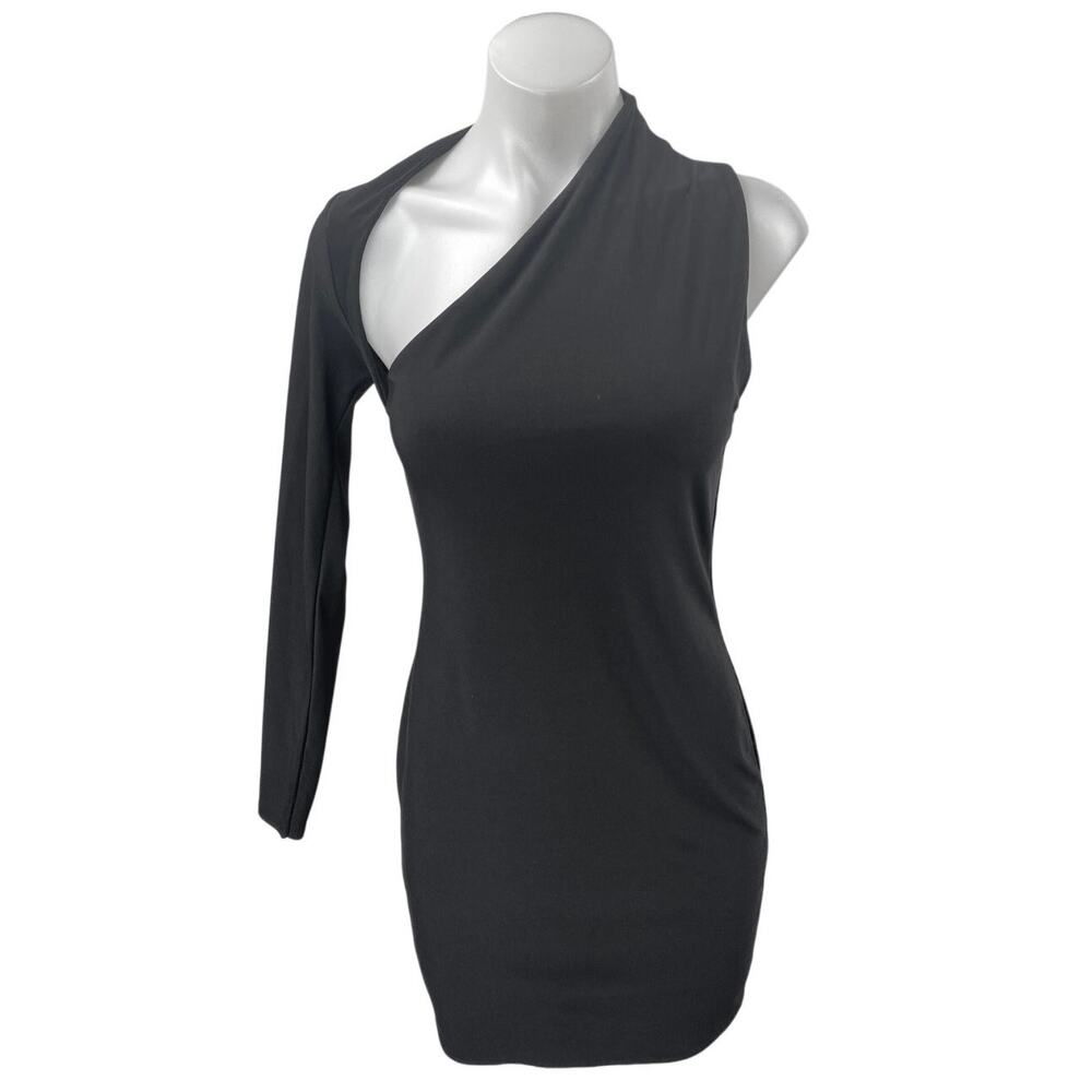 Club L Siren Black Cutout One Shoulder Long Sleeve Mini Stretch Bodycon Dress 6